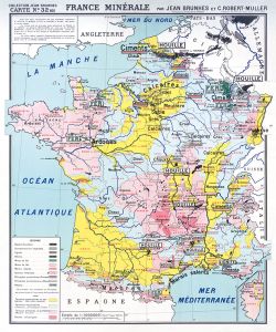 Carte Jean Brunhes 32 BIS - FRANCE MINERALE - 100 x 120 cm (reproduction ancienne carte scolaire)