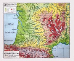 Carte Vidal Lablache 63 - BASSIN D'AQUITAINE - PHYSIQUE - 120 x 100 cm (reproduction ancienne carte scolaire)