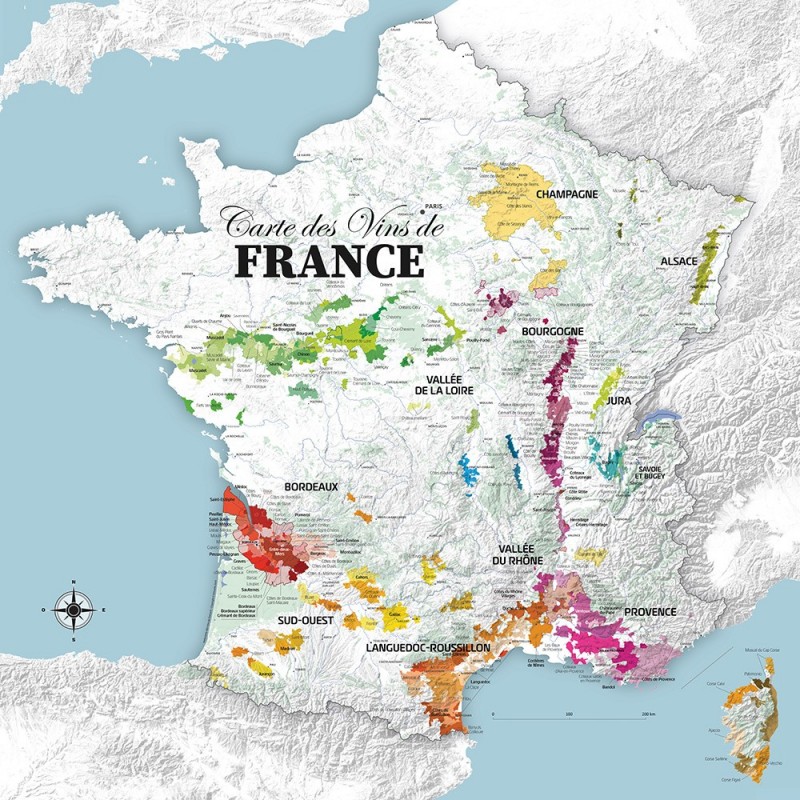 Carte des Vins de France - carrée avec Corse