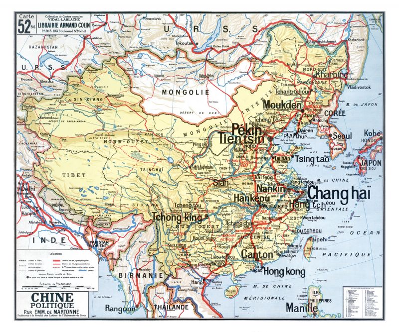 Carte Vidal Lablache 52 BIS - CHINE POLITIQUE - 120 x 100 cm (reproduction ancienne carte scolaire)