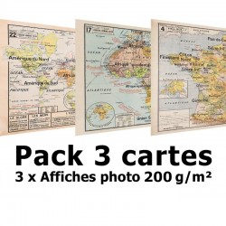 PACK DE 3 CARTES SCOLAIRES VIDAL LABLACHE SUR AFFICHE PHOTO 200 G/M² AU CHOIX