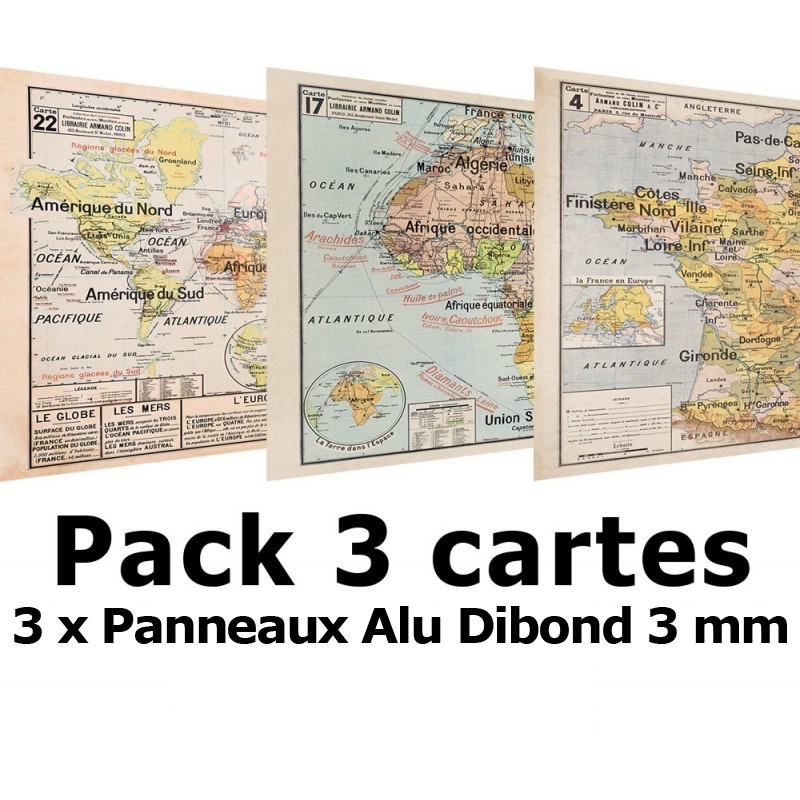 Pack de 3 cartes Vidal Lablache au choix - 3 x Panneaux Alu Dibond 3 mm Pack de 3 cartes Vidal Lablache au choix - 3 x Panneaux Alu Dibond 3 mm