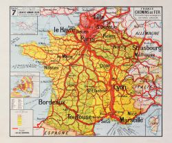 Carte Vidal Lablache 7 - FRANCE CHEMINS DE FER - 120 x 100 cm (reproduction ancienne carte scolaire)