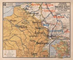 Carte Vidal Lablache 10 - FRANCE FRONTIERE NORD EST ET ALSACE LORRAINE - 120 x 100 cm (reproduction ancienne carte scolaire)