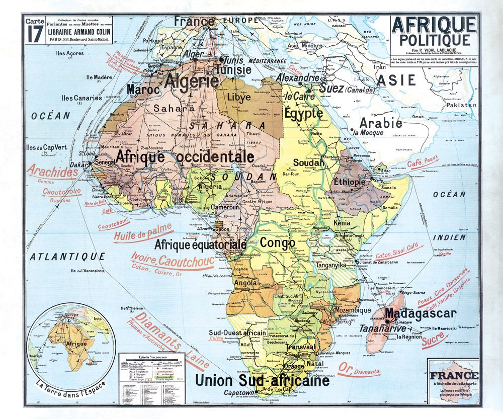 Carte Vidal Lablache 17 - AFRIQUE POLITIQUE - 120 x 100 cm (reproduction ancienne carte scolaire) Carte Vidal Lablache 17 - AFRIQUE POLITIQUE - 120 x 100 cm (reproduction ancienne carte scolaire)