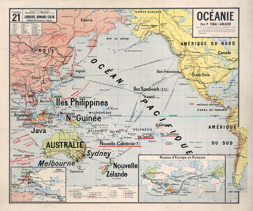 Carte Vidal Lablache 21 - OCEANIE - 120 x 100 cm (reproduction ancienne carte scolaire) Carte Vidal Lablache 21 - OCEANIE - 120 x 100 cm (reproduction ancienne carte scolaire)