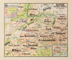 Carte Vidal Lablache 26 - SUISSE - PHYSIQUE ET AGRICOLE - 120 x 100 cm (reproduction ancienne carte scolaire)