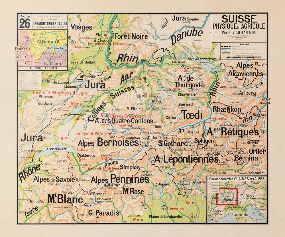 Carte Vidal Lablache 26 - SUISSE - PHYSIQUE ET AGRICOLE - 120 x 100 cm (reproduction ancienne carte scolaire) Carte Vidal Lablache 26 - SUISSE - PHYSIQUE ET AGRICOLE - 120 x 100 cm (reproduction ancienne carte scolaire)