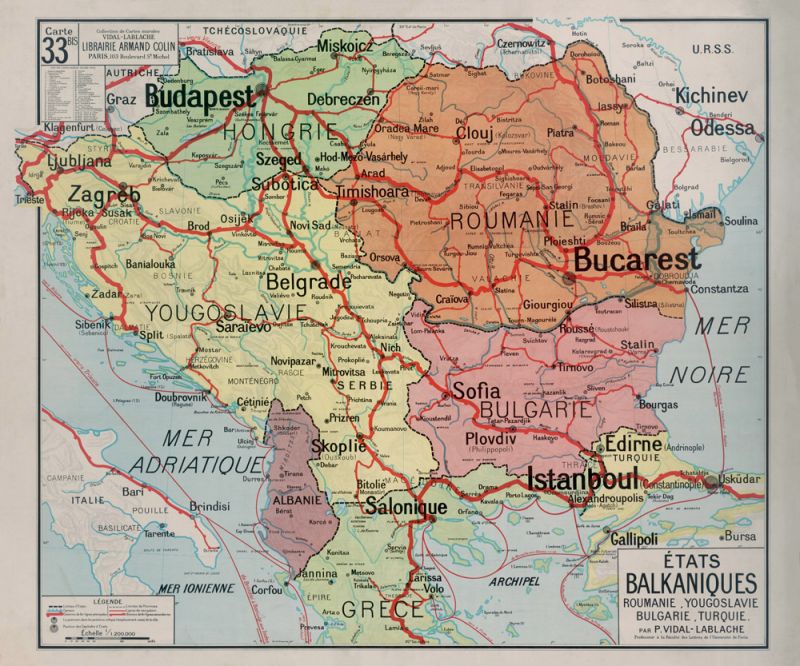 Carte Vidal Lablache 33 BIS - ETATS BALKANIQUES - POLITIQUE - 120 x 100 cm (reproduction ancienne carte scolaire) Carte Vidal Lablache 33 BIS - ETATS BALKANIQUES - POLITIQUE - 120 x 100 cm (reproduction ancienne carte scolaire)