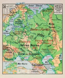 Carte Vidal Lablache 34 - URSS ET FINLANDE - PHYSIQUE ET AGRICOLE - 100 x 120 cm (reproduction ancienne carte scolaire)