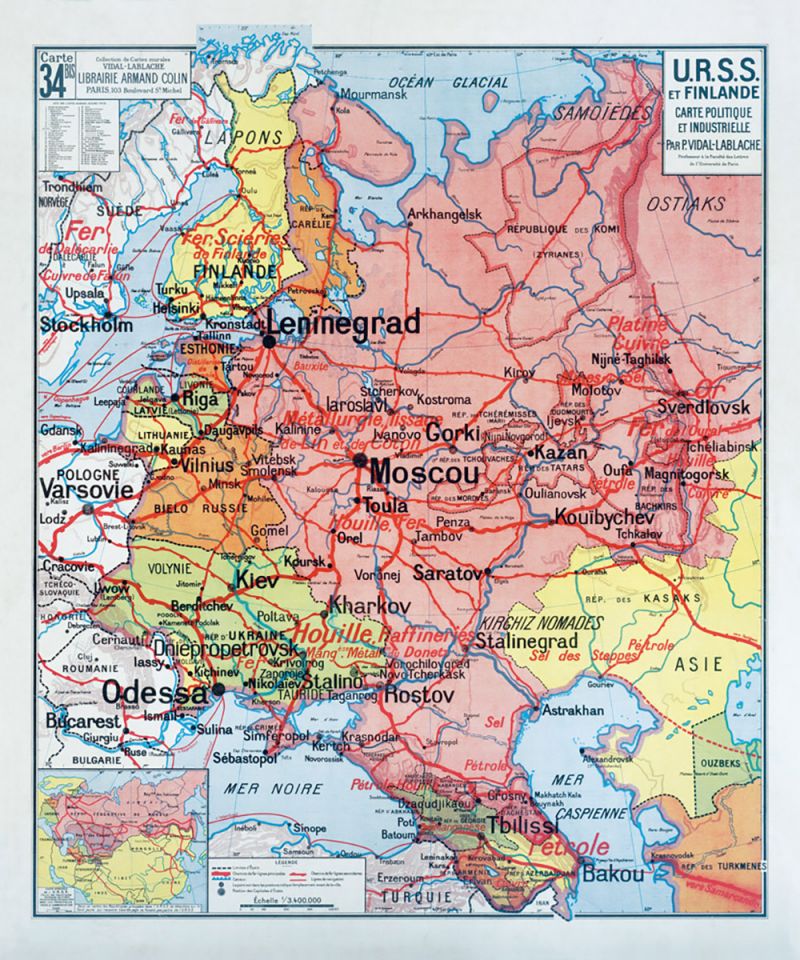 Carte Vidal Lablache 34 BIS - URSS ET FINLANDE - POLITIQUE ET INDUSTRIELLE - 100 x 120 cm (reproduction ancienne carte scolaire) Carte Vidal Lablache 34 BIS - URSS ET FINLANDE - POLITIQUE ET INDUSTRIELLE - 100 x 120 cm (reproduction ancienne carte scolaire)