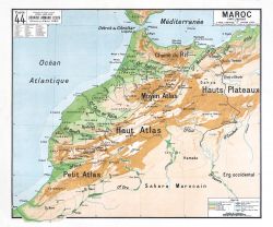 Carte Vidal Lablache 44 - MAROC PHYSIQUE - 120 x 100 cm (reproduction ancienne carte scolaire)