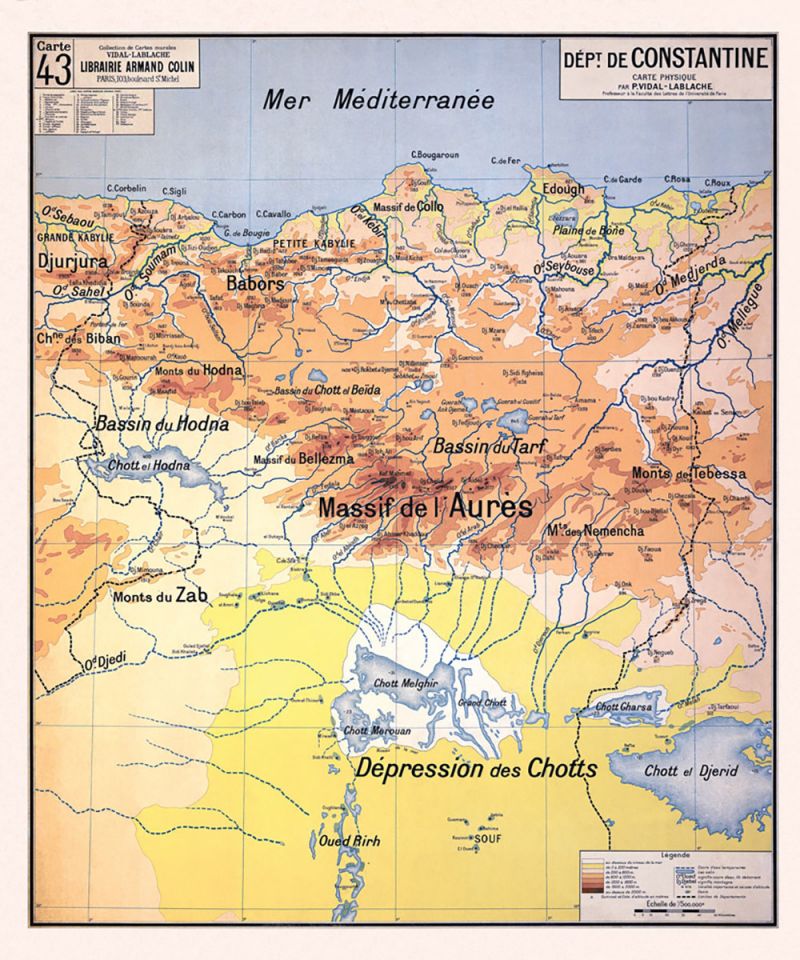 Carte Vidal Lablache 43 - DEPARTEMENT DE CONSTANTINE - 100 x 120 cm (reproduction ancienne carte scolaire)