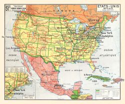 Carte Vidal Lablache 51 BIS - ETATS-UNIS MEXIQUE - CARTE POLITIQUE - 120 x 100 cm (reproduction ancienne carte scolaire)