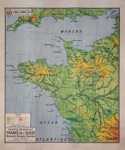 Carte Vidal Lablache 60 - FRANCE DE L'OUEST - PHYSIQUE - 100 x 120 cm (reproduction ancienne carte scolaire)
