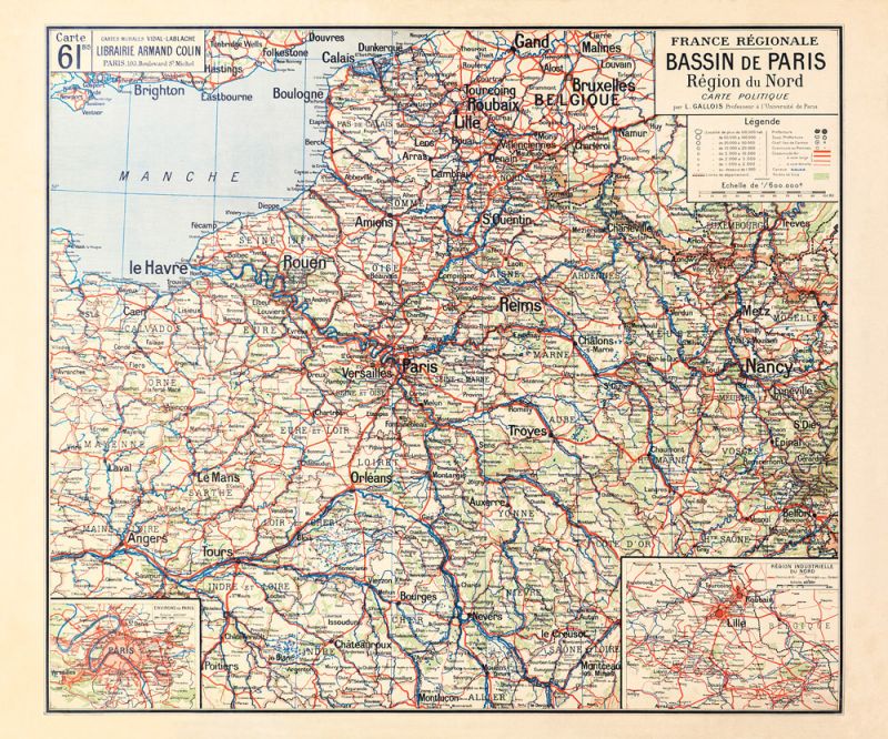 Carte Vidal Lablache 61 BIS - BASSIN DE PARIS - POLITIQUE - 120 x 100 cm (reproduction ancienne carte scolaire) Carte Vidal Lablache 61 BIS - BASSIN DE PARIS - POLITIQUE - 120 x 100 cm (reproduction ancienne carte scolaire)