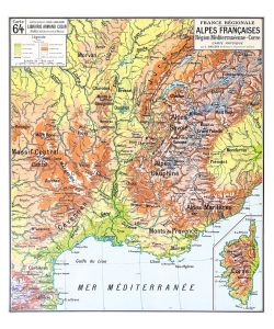 Carte Vidal Lablache 64 - ALPES FRANCAISES - PHYSIQUE - 100 x 120 cm (reproduction ancienne carte scolaire)