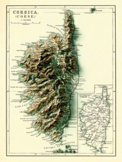 Carte de la CORSE - Effet 3D - 90 x 120 cm (reproduction ancienne carte scolaire)