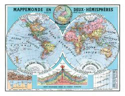 MAPPEMONDE EN DEUX HEMISPHERES par Joseph FOREST  - 130 x 100 cm (reproduction ancienne carte scolaire)