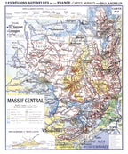 Carte Paul Kaeppelin 2 - MASSIF CENTRAL - VILLES - 100 x 120 cm (reproduction ancienne carte scolaire)