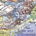 Carte Paul Kaeppelin 2 - MASSIF CENTRAL - VILLES - 100 x 120 cm (reproduction ancienne carte scolaire)
