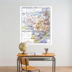 Carte Paul Kaeppelin 2 - MASSIF CENTRAL - VILLES - 100 x 120 cm (reproduction ancienne carte scolaire)