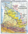 Carte Paul Kaeppelin 3 - PYRENEES ET BASSIN D'AQUITAINE - VILLES - 100 x 120 cm (reproduction ancienne carte scolaire)