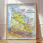 Carte Paul Kaeppelin 3 - PYRENEES ET BASSIN D'AQUITAINE - VILLES - 100 x 120 cm (reproduction ancienne carte scolaire)