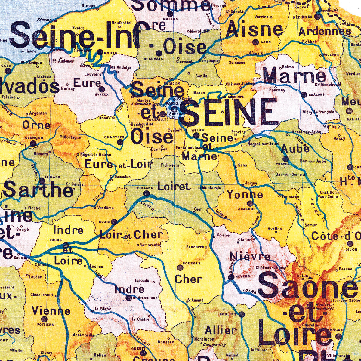 Carte Vidal Lablache 4 - FRANCE DEPARTEMENTS - 120 x 100 cm (reproduction ancienne carte scolaire)