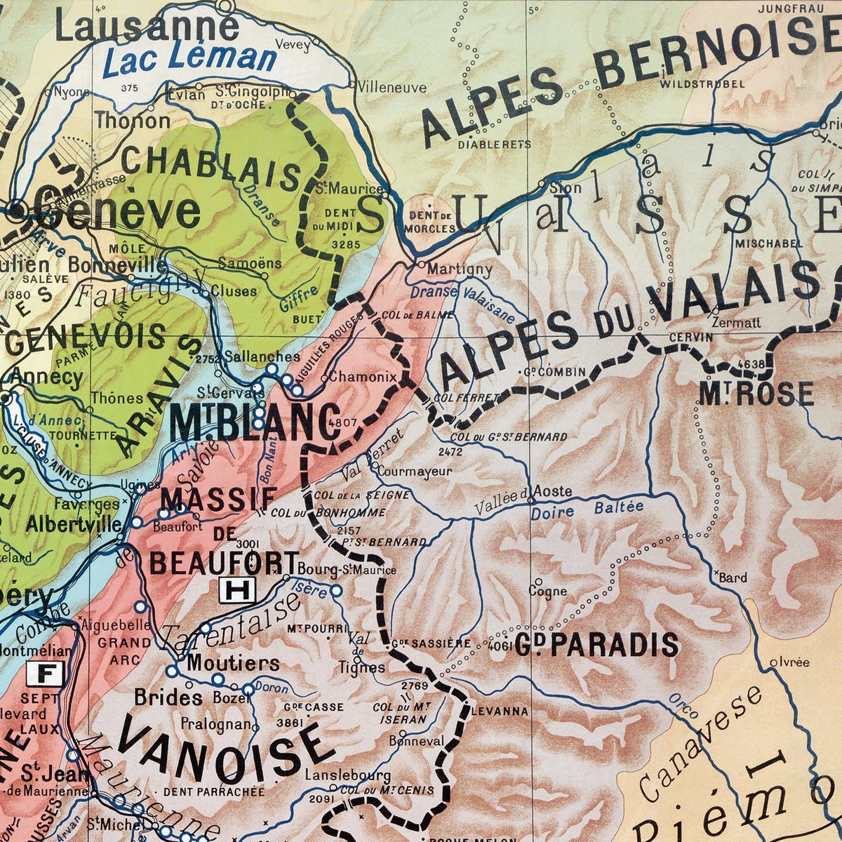 Carte Paul Kaeppelin 4 - REGION ALPESTRE - VILLES - 100 x 120 cm (reproduction ancienne carte scolaire)