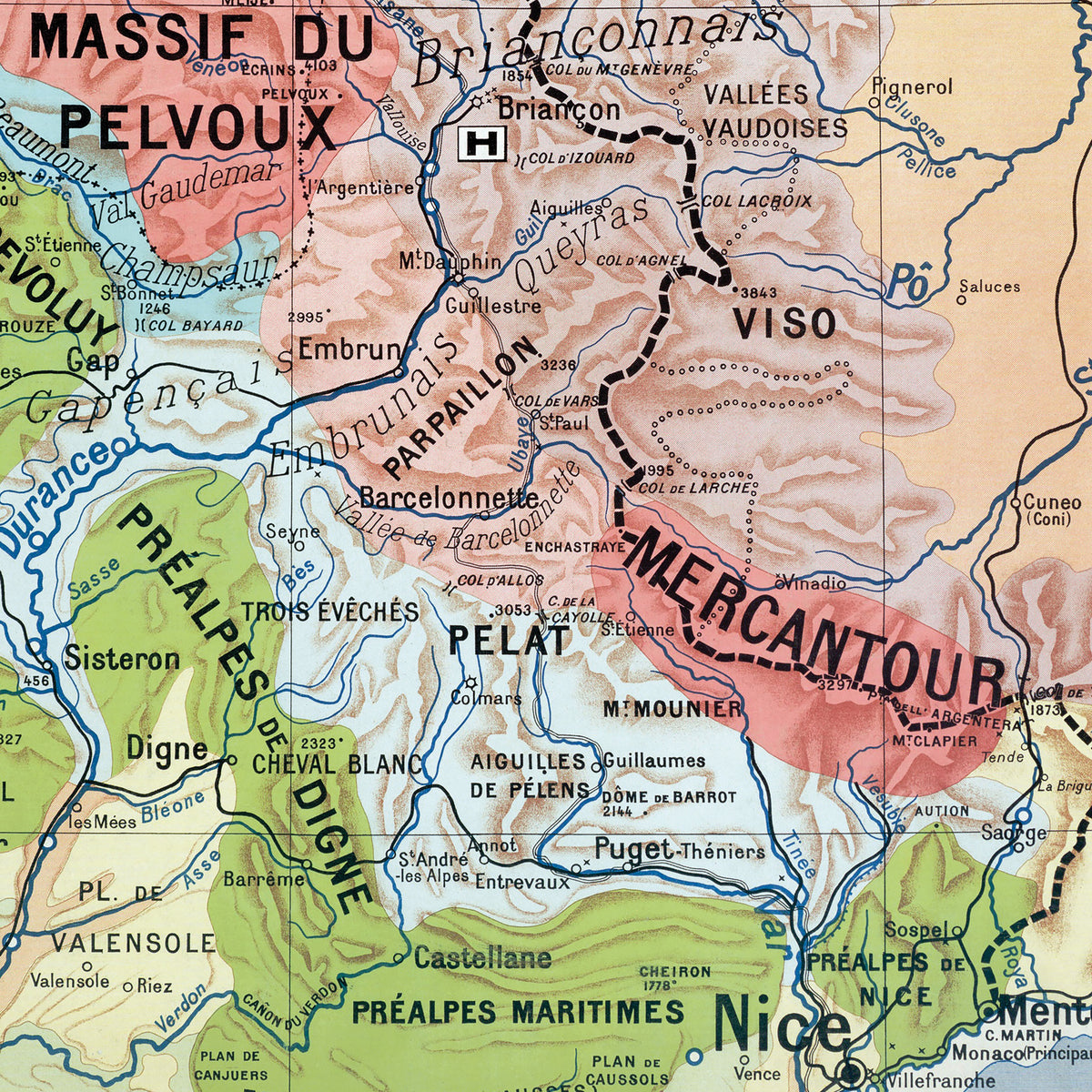 Carte Paul Kaeppelin 4 - REGION ALPESTRE - VILLES - 100 x 120 cm (reproduction ancienne carte scolaire)