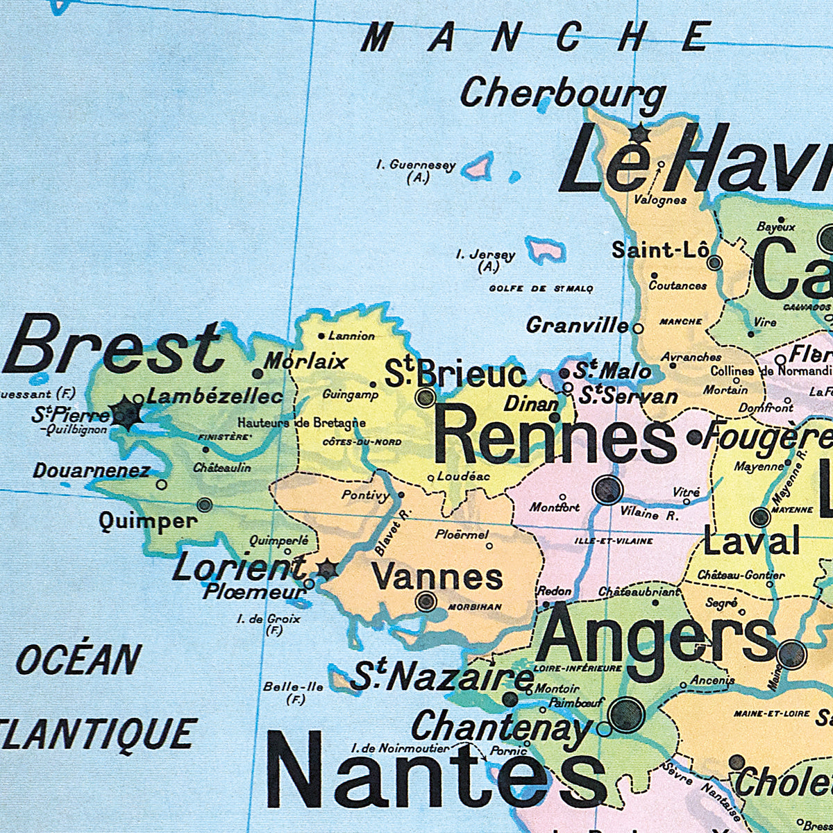Carte Vidal Lablache 5 - FRANCE VILLES - 120 x 100 cm (reproduction ancienne carte scolaire)