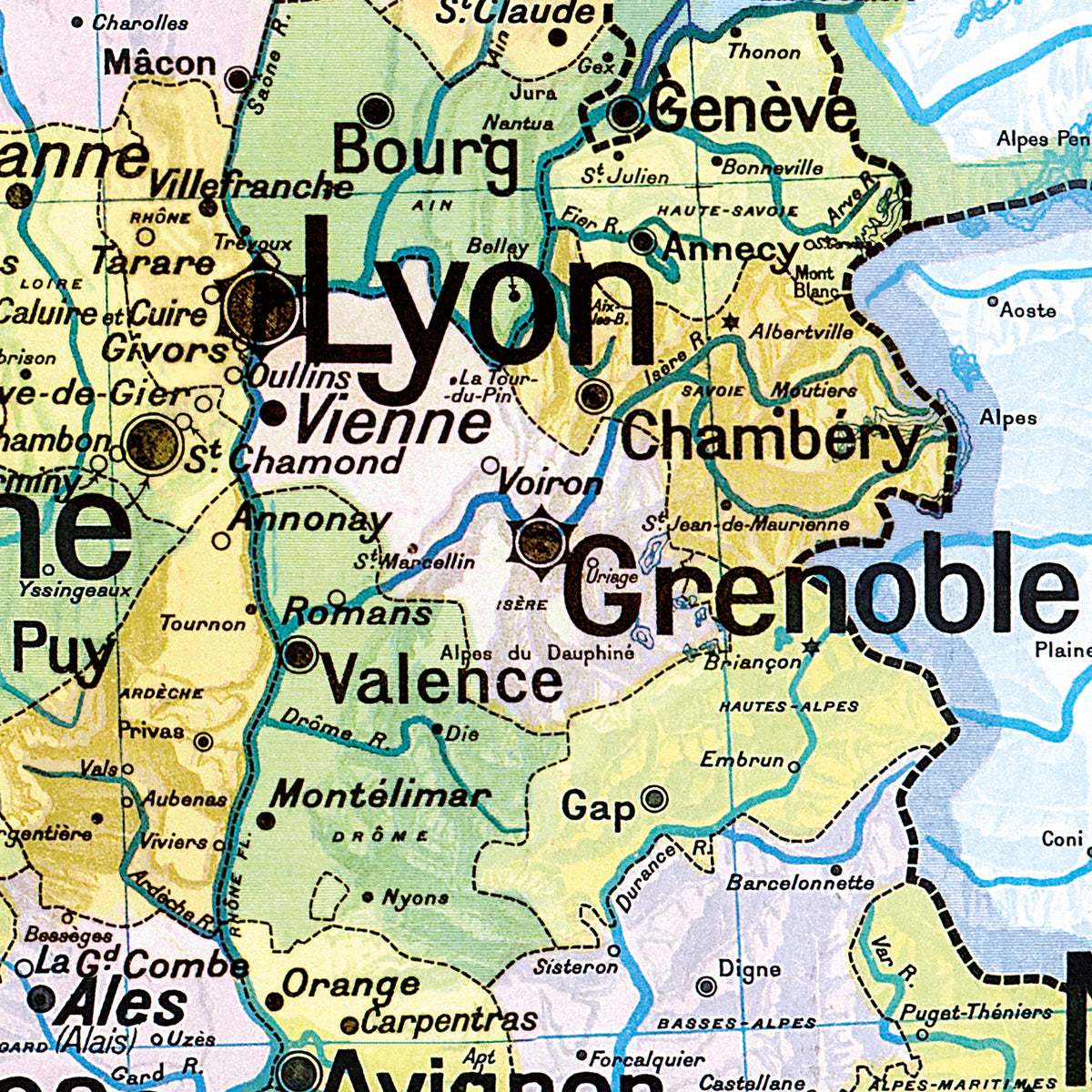 Carte Vidal Lablache 5 - FRANCE VILLES - 120 x 100 cm (reproduction ancienne carte scolaire)