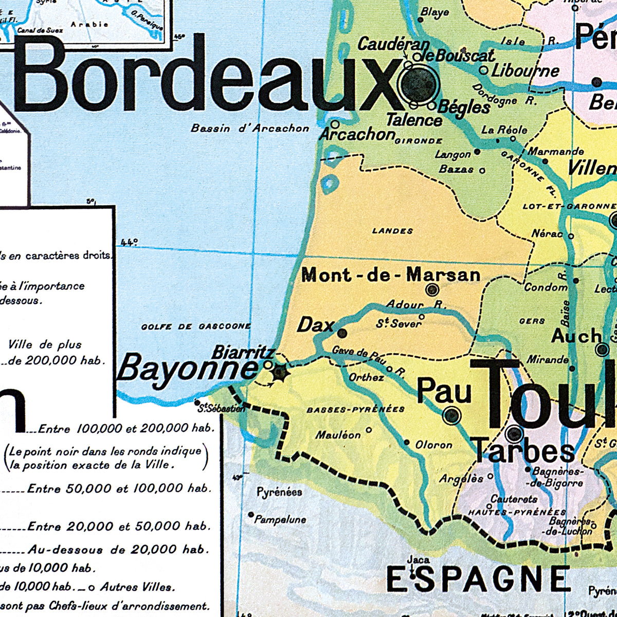 Carte Vidal Lablache 5 - FRANCE VILLES - 120 x 100 cm (reproduction ancienne carte scolaire)