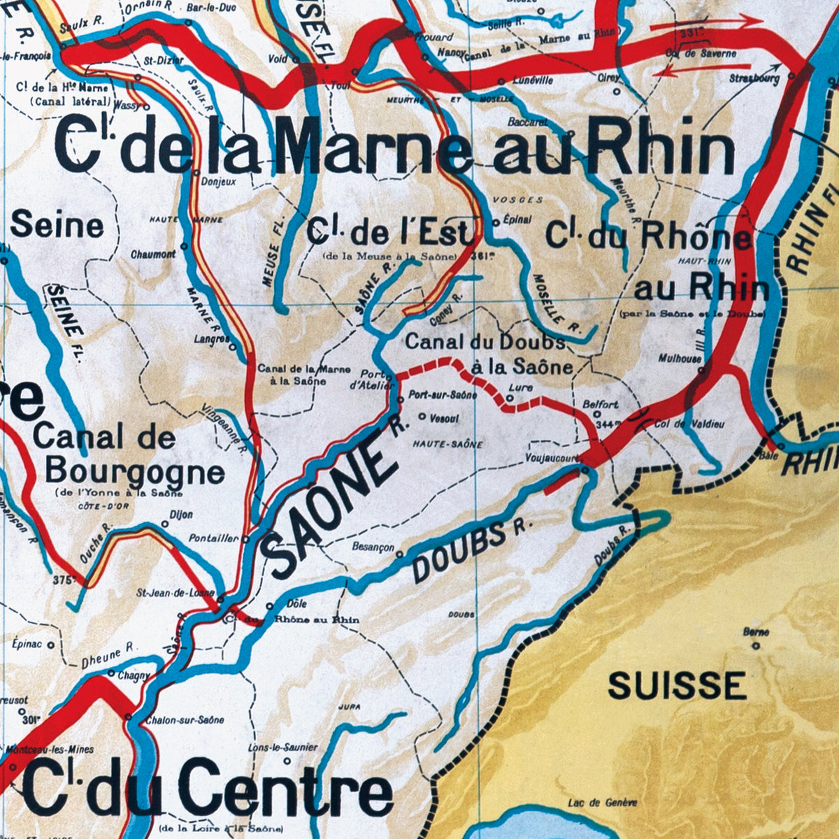 Carte Vidal Lablache 6 -  FRANCE CANAUX - 120 x 100 cm (reproduction ancienne carte scolaire)