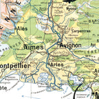 Carte Paul Kaeppelin 6 - MIDI MEDITERRANEEN ET CORSE - VILLES - 120 x 100 cm (reproduction ancienne carte scolaire)