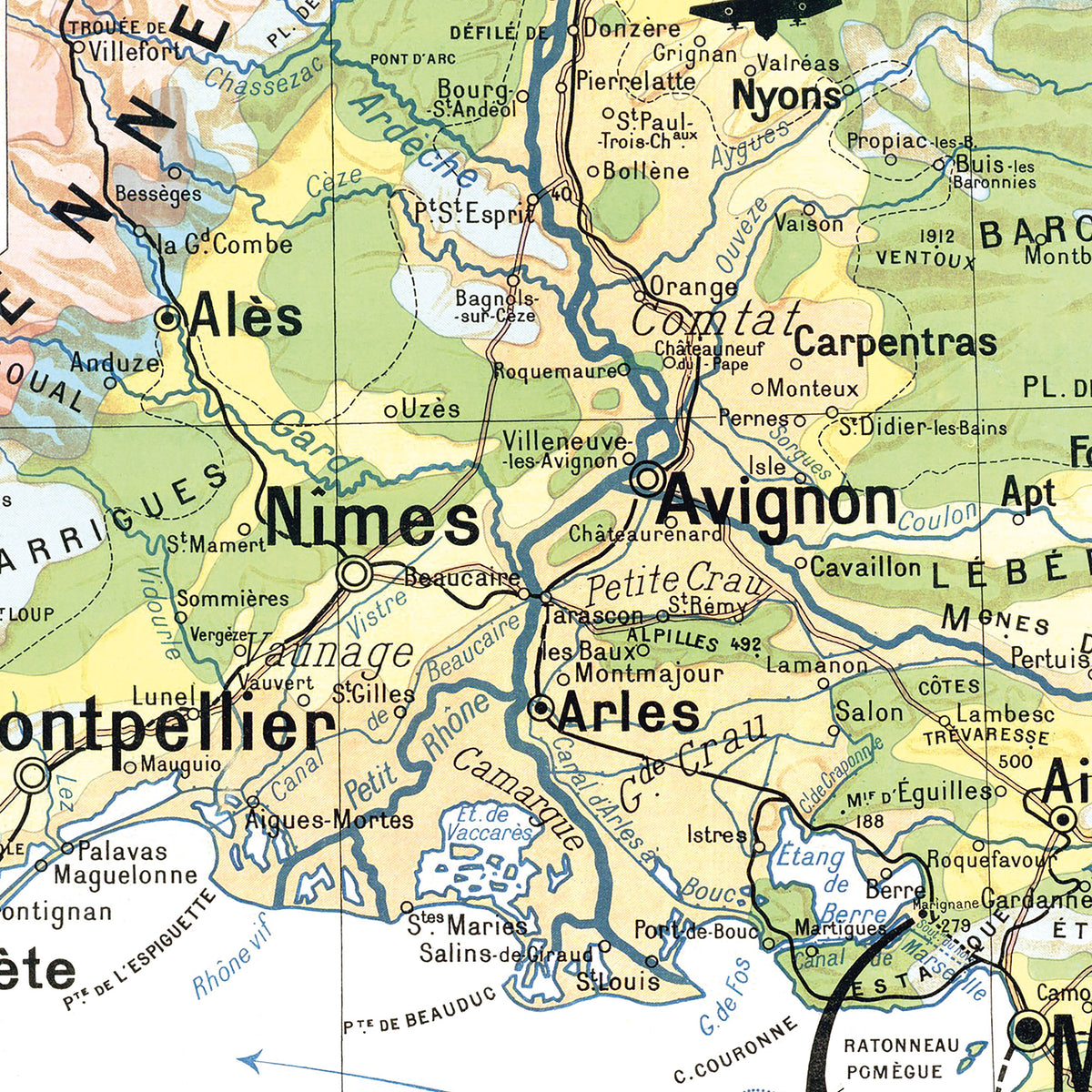 Carte Paul Kaeppelin 6 - MIDI MEDITERRANEEN ET CORSE - VILLES - 120 x 100 cm (reproduction ancienne carte scolaire)