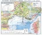 Carte Paul Kaeppelin 6 - MIDI MEDITERRANEEN ET CORSE - VILLES - 120 x 100 cm (reproduction ancienne carte scolaire)
