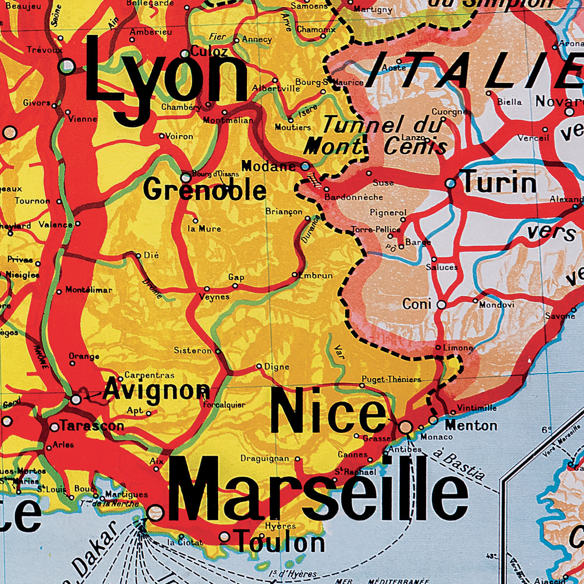 Carte Vidal Lablache 7 - FRANCE CHEMINS DE FER - 120 x 100 cm (reproduction ancienne carte scolaire)