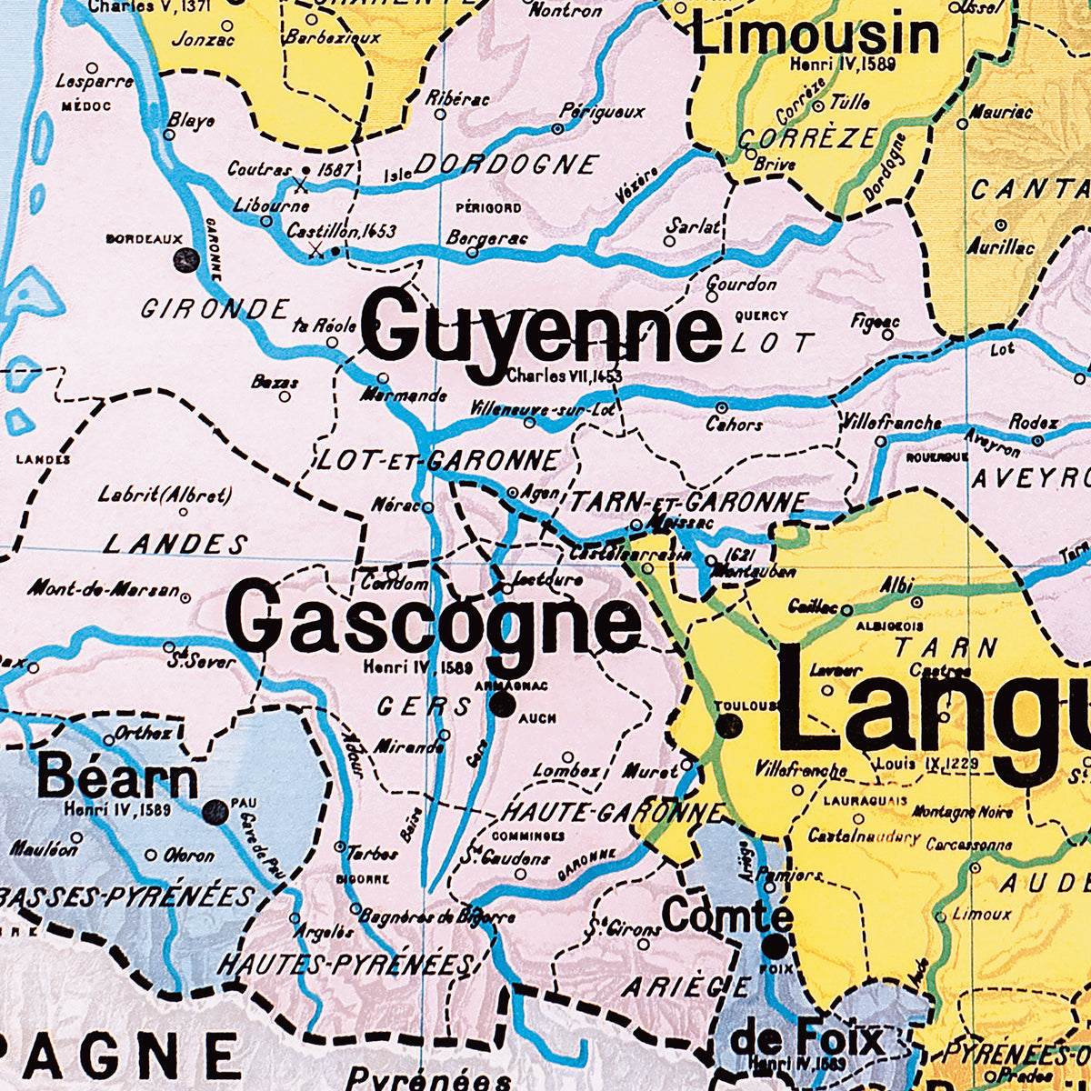 Carte Vidal Lablache 9 - FRANCE PROVINCES EN 1789 - 120 x 100 cm (reproduction ancienne carte scolaire)