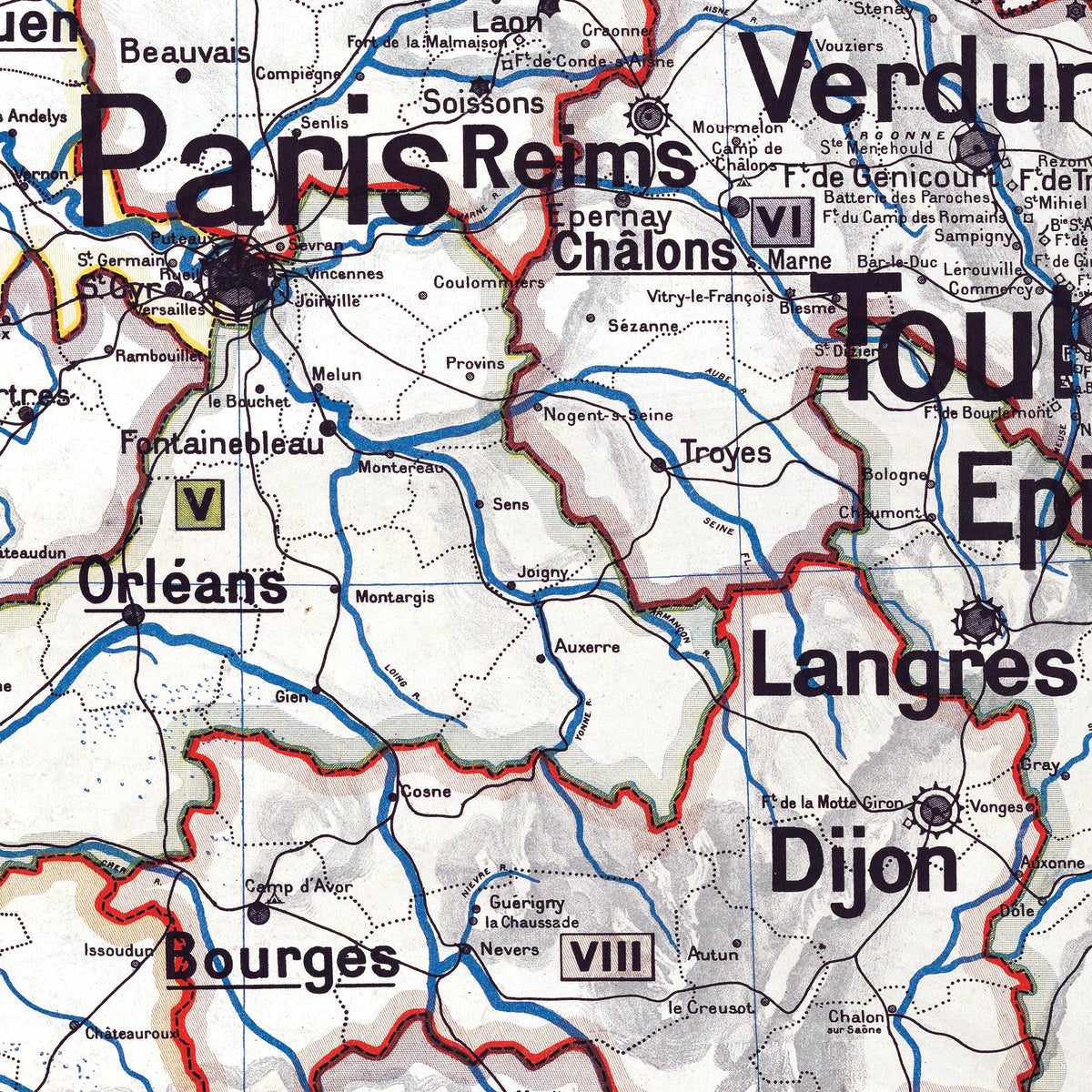 Carte Vidal Lablache 10 BIS - FRANCE DIVISIONS MILITAIRES - 120 x 100 cm (reproduction ancienne carte scolaire)