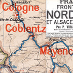 Carte Vidal Lablache 10 - FRANCE FRONTIERE NORD EST ET ALSACE LORRAINE - 120 x 100 cm (reproduction ancienne carte scolaire)