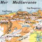 Carte Vidal Lablache 11 - ALGERIE ET TUNISIE PHYSIQUE - 120 x 100 cm (reproduction ancienne carte scolaire)