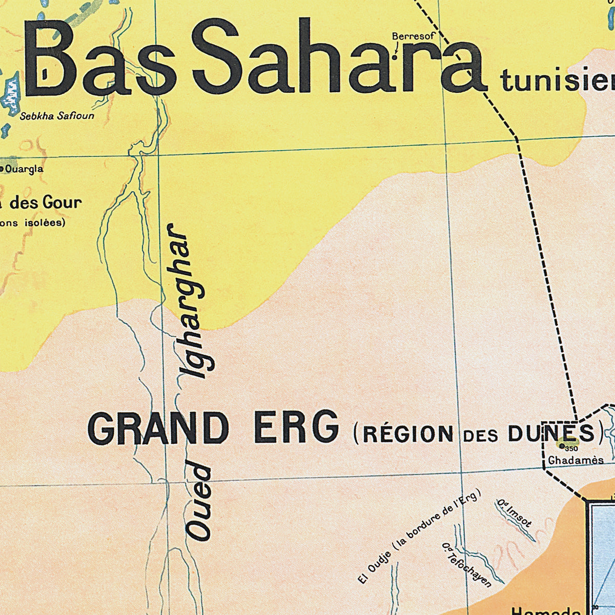 Carte Vidal Lablache 11 - ALGERIE ET TUNISIE PHYSIQUE - 120 x 100 cm (reproduction ancienne carte scolaire)