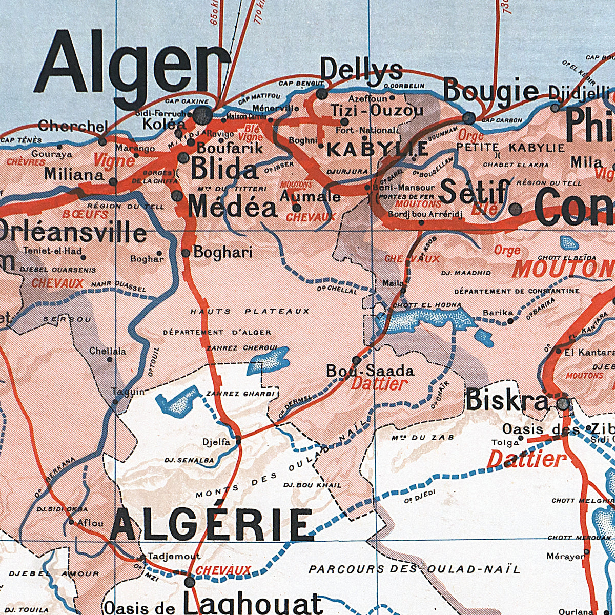 Carte Vidal Lablache 11 BIS - ALGERIE ET TUNISIE POLITIQUE - 120 x 100 cm (reproduction ancienne carte scolaire)