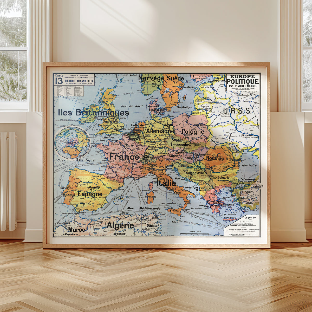 Carte Vidal Lablache 13 - EUROPE POLITIQUE - 120 x 100 cm (reproduction ancienne carte scolaire)