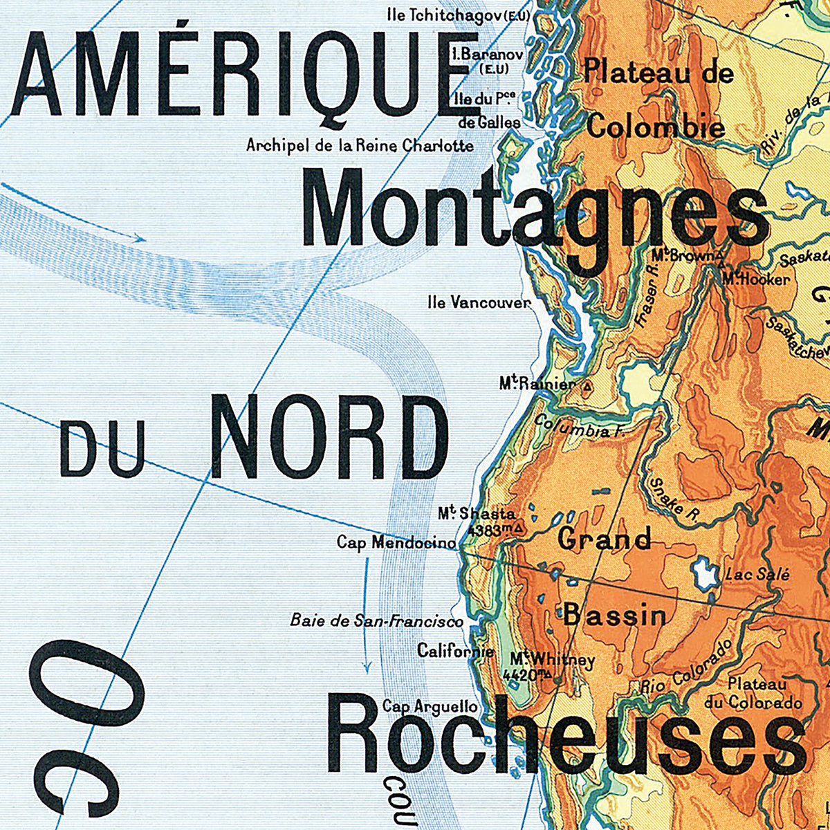 Carte Vidal Lablache 18 - CONTINENT AMERICAIN - PHYSIQUE - 100 x 120 cm (reproduction ancienne carte scolaire)