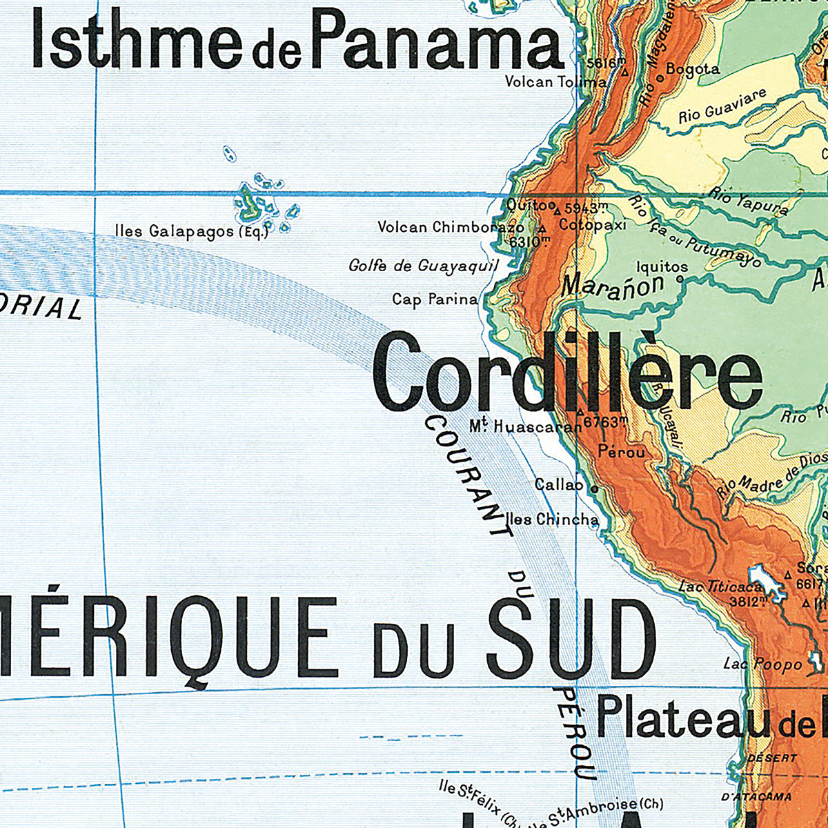 Carte Vidal Lablache 18 - CONTINENT AMERICAIN - PHYSIQUE - 100 x 120 cm (reproduction ancienne carte scolaire)