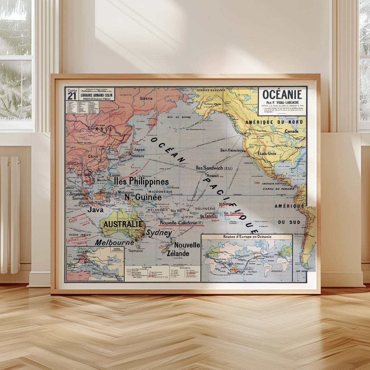 Carte Vidal Lablache 21 - OCEANIE - 120 x 100 cm (reproduction ancienne carte scolaire)
