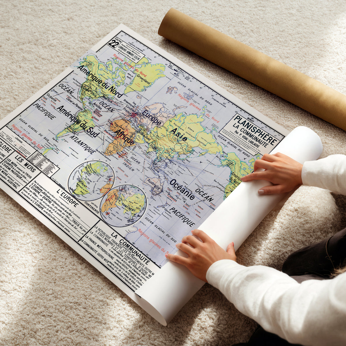 Carte Vidal Lablache 22 - PLANISPHERE LA COMMUNAUTE - 120 x 100 cm (reproduction ancienne carte scolaire)